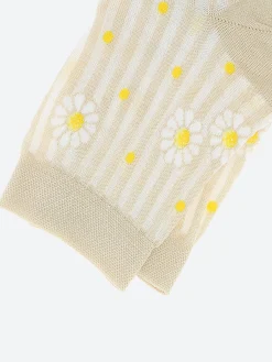 Best - Short Lisle Yarn Daisy Striped Socks in Cream Women Socks & Hosiery | Belts