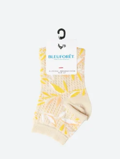 Outlet - Short Openwork Leaves Lisle Socks in Cream/Yellow Women Socks & Hosiery | Belts