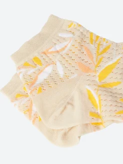 Outlet - Short Openwork Leaves Lisle Socks in Cream/Yellow Women Socks & Hosiery | Belts