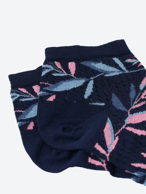 Hot - Short Openwork Leaves Lisle Socks in Navy Women Socks & Hosiery | Belts