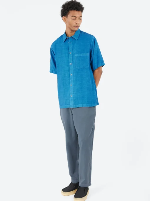 Discount - Broadcloth Short Sleeve Shirt in Indigo Button-Ups