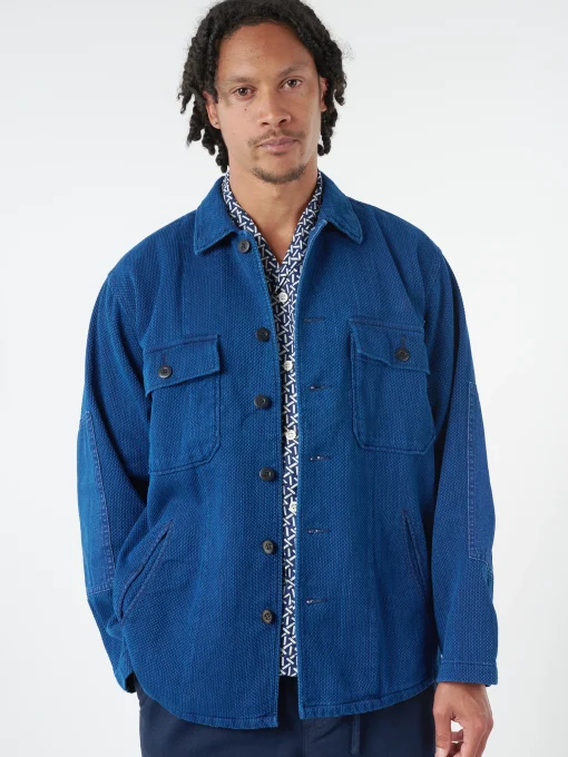 Outlet - Kasezome Sashiko Utility Shirt in Outerwear