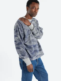 Sale - Reverse Print Crew Neck Pullover in Dark Navy Sweatshirts
