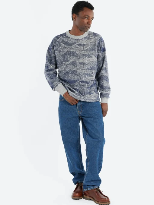 Sale - Reverse Print Crew Neck Pullover in Dark Navy Sweatshirts