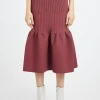 Outlet - Fluted Mermaid Skirt in Blush Red Women Skirts
