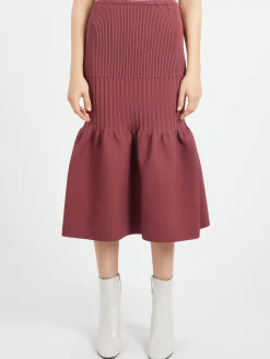 Outlet - Fluted Mermaid Skirt in Blush Red Women Skirts