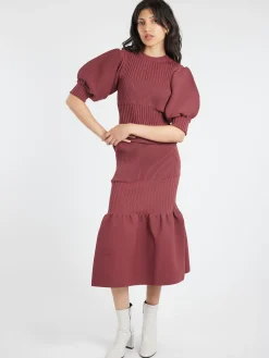 Outlet - Fluted Mermaid Skirt in Blush Red Women Skirts