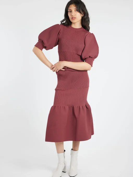 Outlet - Fluted Mermaid Skirt in Blush Red Women Skirts