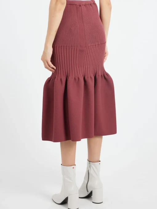 Outlet - Fluted Mermaid Skirt in Blush Red Women Skirts