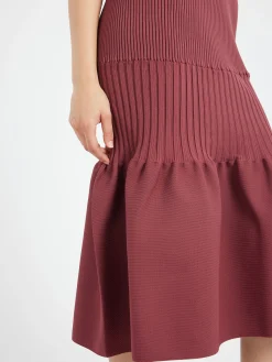 Outlet - Fluted Mermaid Skirt in Blush Red Women Skirts