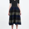 Hot - Pottery Stand-Up Collar Short Sleeve Dress in Black and Multi Women Dresses