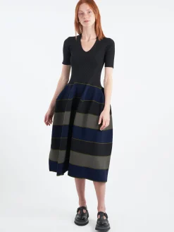 Hot - Pottery Stand-Up Collar Short Sleeve Dress in Black and Multi Women Dresses