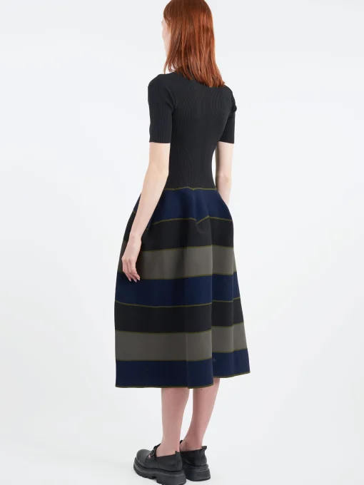Hot - Pottery Stand-Up Collar Short Sleeve Dress in Black and Multi Women Dresses