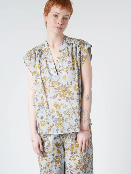 Sale Chloé Stora - Armini Blouse in Bleu Fleurs (Blue Floral) Women Tops & Blouses