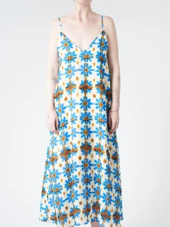 Fashion Chloé Stora - Minorque Dress in Fleurs Ceraminque (Blue, Brow, and Cream Floral) Women Dresses
