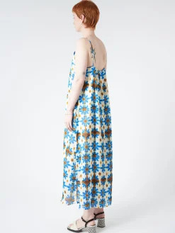 Fashion Chloé Stora - Minorque Dress in Fleurs Ceraminque (Blue, Brow, and Cream Floral) Women Dresses