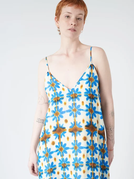 Fashion Chloé Stora - Minorque Dress in Fleurs Ceraminque (Blue, Brow, and Cream Floral) Women Dresses