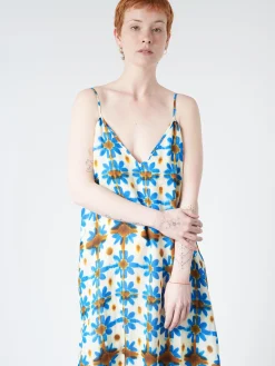 Fashion Chloé Stora - Minorque Dress in Fleurs Ceraminque (Blue, Brow, and Cream Floral) Women Dresses
