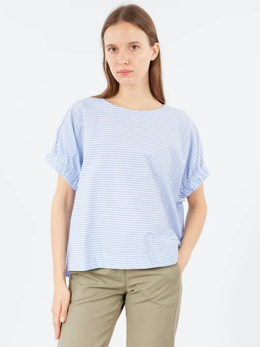 New - RY7052 Blouse in White and Light Blue Women Tops & Blouses