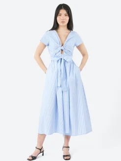 Discount - RY3711 Wrap Dress in White and Light Blue Women Dresses