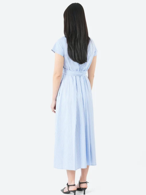 Discount - RY3711 Wrap Dress in White and Light Blue Women Dresses
