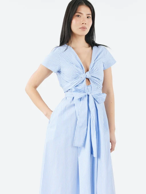 Discount - RY3711 Wrap Dress in White and Light Blue Women Dresses