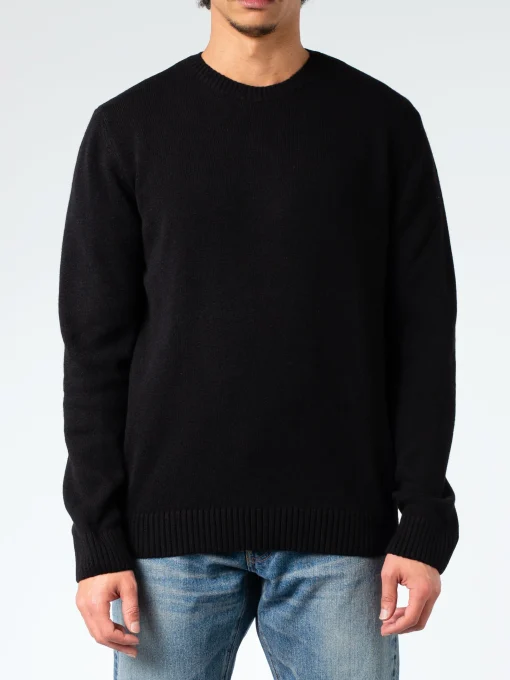 Fashion - Merino Wool Crew in Deep Black Knitwear