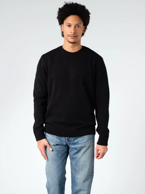 Fashion - Merino Wool Crew in Deep Black Knitwear
