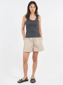 Discount - Women Organic Rib Tank Top in Lava Grey Women Tops & Blouses