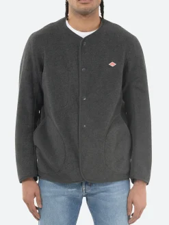 Outlet - Collarless Fleece Jacket in Charcoal Outerwear