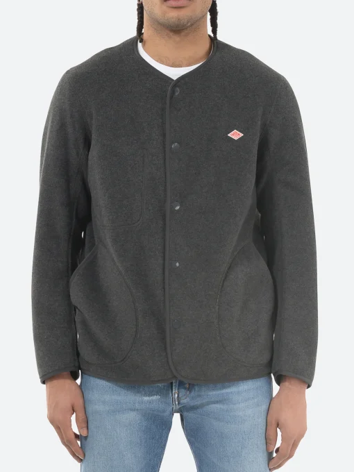 Outlet - Collarless Fleece Jacket in Charcoal Outerwear