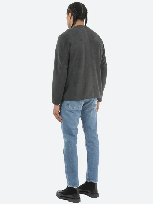 Outlet - Collarless Fleece Jacket in Charcoal Outerwear