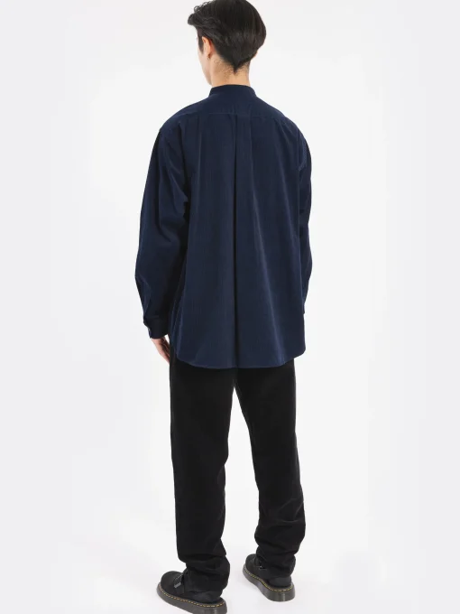 Sale - Corduroy Band Collar Shirt in Dark Navy Button-Ups