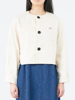New - Cotton Drill Collarless Short Jacket in Women Outerwear