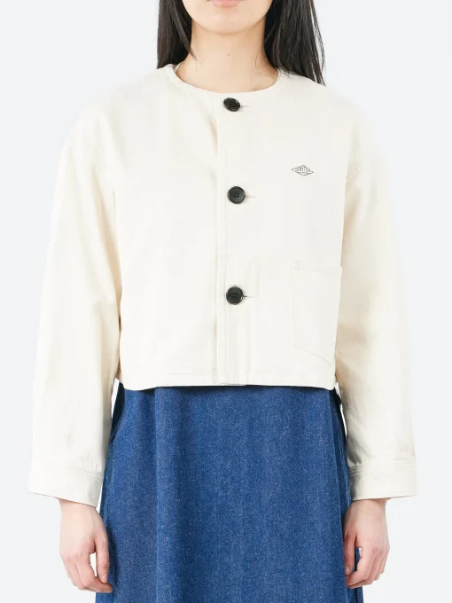 New - Cotton Drill Collarless Short Jacket in Women Outerwear