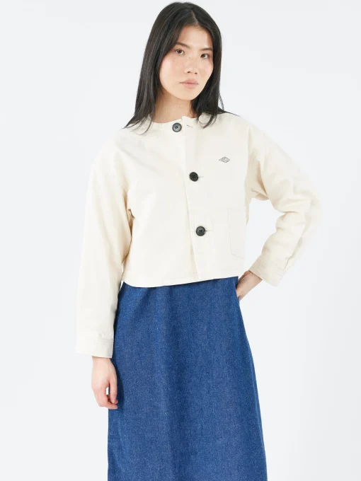 New - Cotton Drill Collarless Short Jacket in Women Outerwear