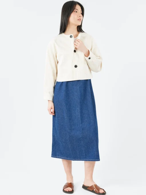 New - Cotton Drill Collarless Short Jacket in Women Outerwear
