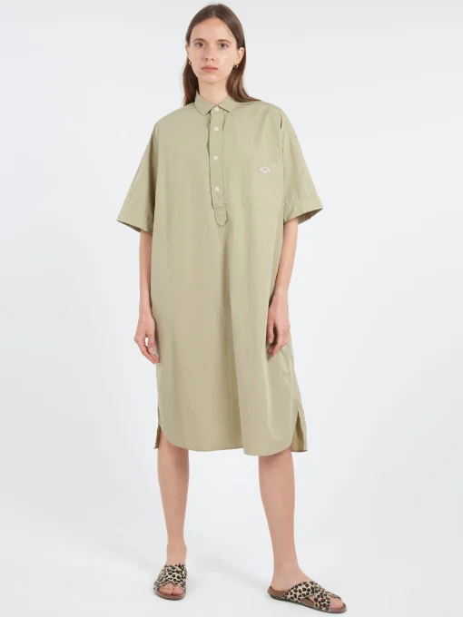 New - Cotton Poplin Pullover Shirt Dress in Leaf Green Women Dresses