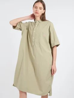 New - Cotton Poplin Pullover Shirt Dress in Leaf Green Women Dresses