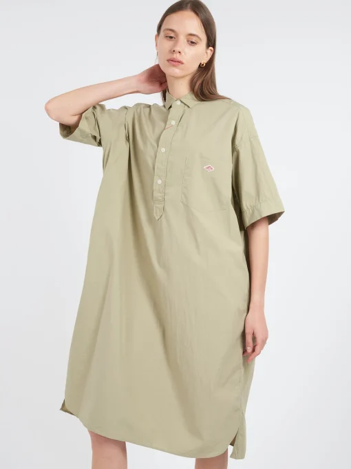 New - Cotton Poplin Pullover Shirt Dress in Leaf Green Women Dresses