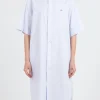 Clearance - Cotton Poplin Short Sleeve Shirt Dress in Blue Stripe Women Dresses