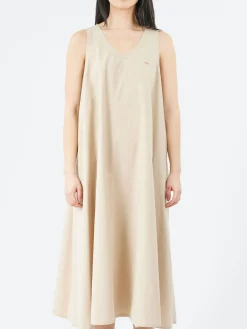 Clearance - High Count Cotton V Neck Dress in Light Beige Women Dresses