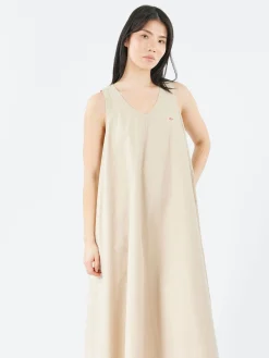 Clearance - High Count Cotton V Neck Dress in Light Beige Women Dresses