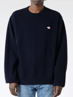 Clearance - Lambswool Crew Neck Knit Pullover in Dark Navy Knitwear