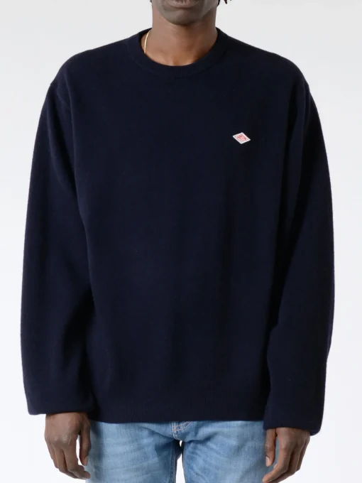 Clearance - Lambswool Crew Neck Knit Pullover in Dark Navy Knitwear