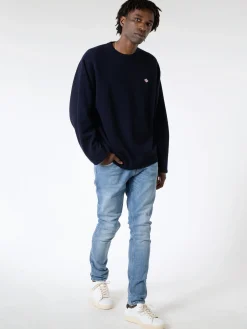 Clearance - Lambswool Crew Neck Knit Pullover in Dark Navy Knitwear