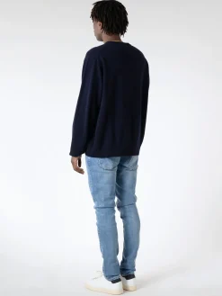 Clearance - Lambswool Crew Neck Knit Pullover in Dark Navy Knitwear