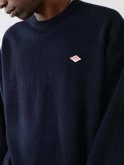 Clearance - Lambswool Crew Neck Knit Pullover in Dark Navy Knitwear