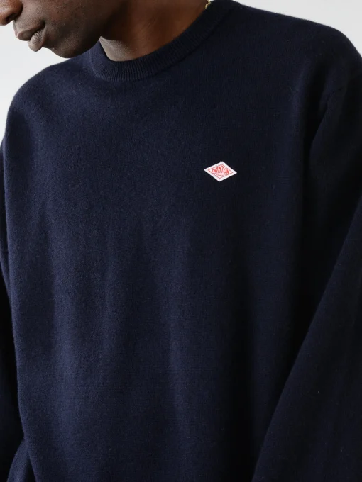 Clearance - Lambswool Crew Neck Knit Pullover in Dark Navy Knitwear