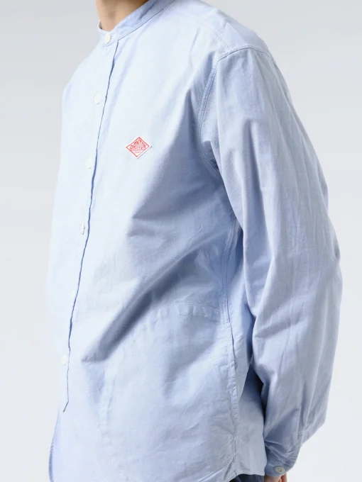 Fashion - Men's Plain Oxford Band Collar L/S Shirt in Button-Ups